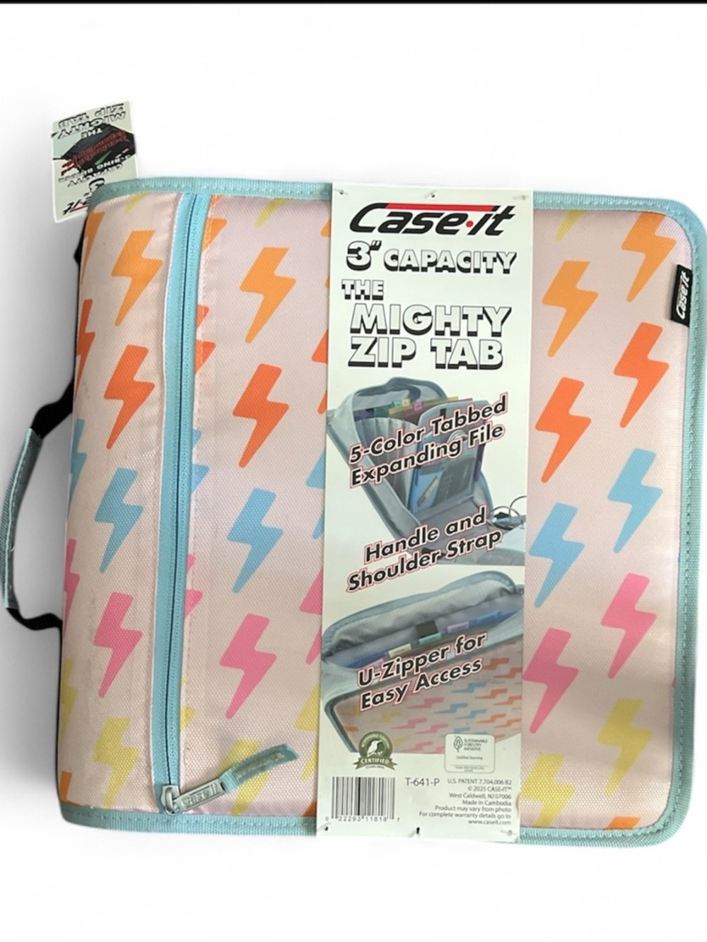Case-it Mighty Zip Tab Binder Expanding file with Lightning Print